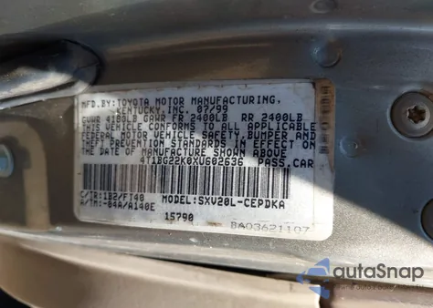 1999 Toyota Camry Ce from USA, damaged, VIN 4T1BG22K0XU602636